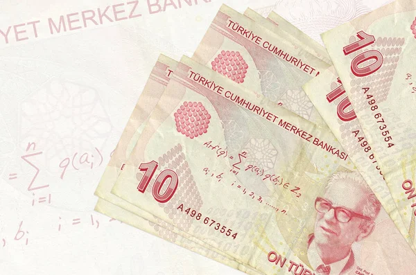 Χαρτονομίσματα Των Τουρκικών Λιρών Βρίσκονται Στοίβα Στο Φόντο Ενός Μεγάλου — Φωτογραφία Αρχείου