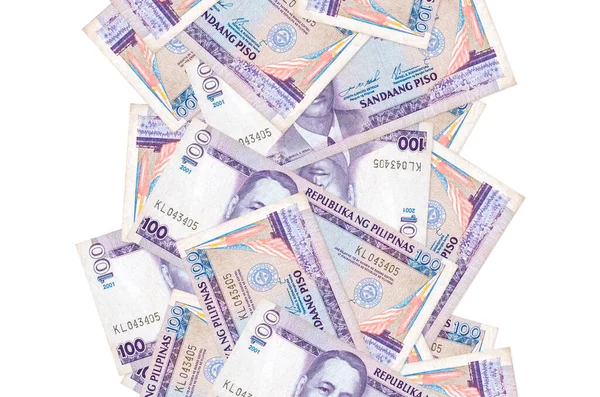 100 Φιλιππινέζικα Χαρτονομίσματα Που Πετούν Κάτω Απομονωμένα Στα Λευκά Πολλά — Φωτογραφία Αρχείου