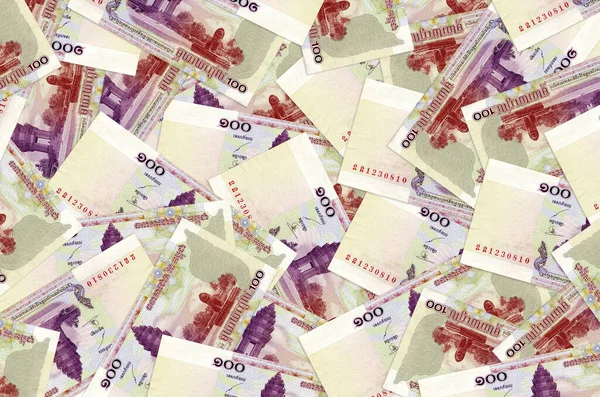 100 Billetes Rieles Camboyanos Encuentran Gran Pila Vida Rica Fondo —  Fotos de Stock