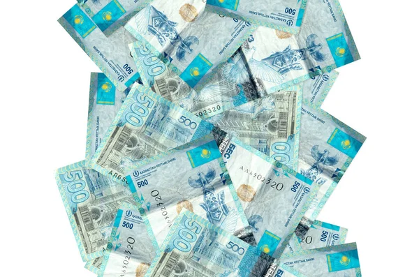 500 Banconote 500 Tenge Kazakhstani Che Volano Isolate Sul Bianco — Foto Stock