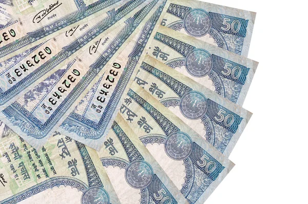 50 Nepal Rupisi banknotları beyaz arka planda izole edilmiş, fotokopi alanı da yakın planda. Finansal işlemler kavramı