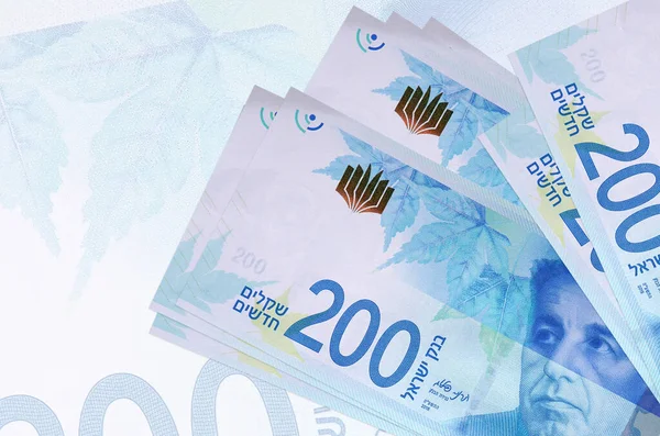 200 Israeli New Shekels Bills Lies Stack Background Big Semi — Stock Photo, Image