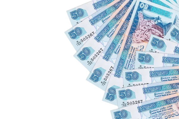 50 Sri Lanka rupi banknotları beyaz arka planda, kopyalama alanı ile izole bir şekilde duruyor. Zengin yaşam kavramsal geçmişi. Büyük miktarda ulusal para birimi zenginliği
