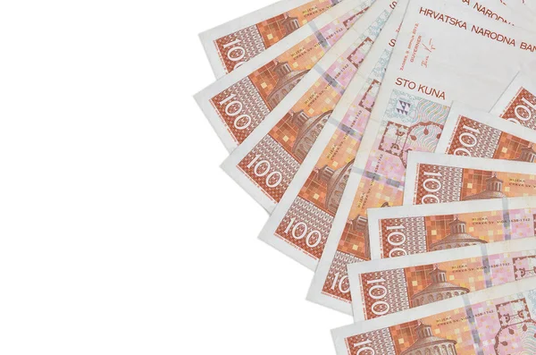100 Kroatische Kuna Scheine Liegen Isoliert Auf Weißem Hintergrund Mit — Stockfoto
