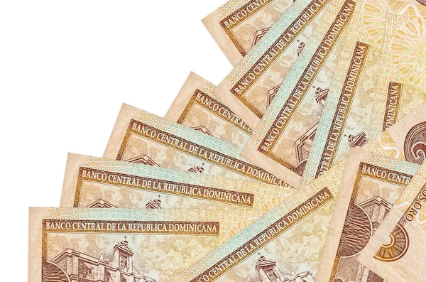 Dominikańskich Banknotów Peso Leży Innej Kolejności Białym Lokalna Bankowość Lub — Zdjęcie stockowe