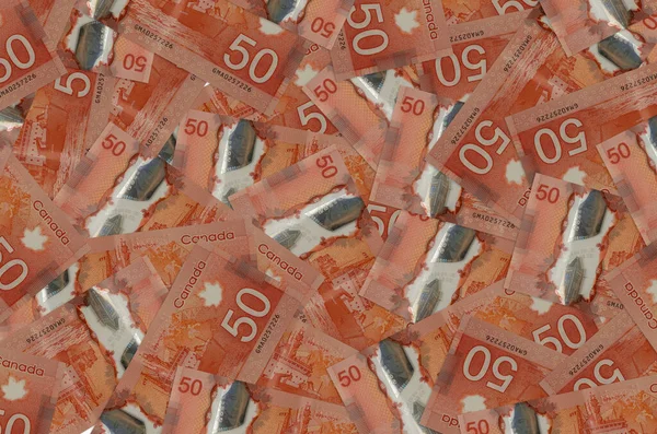 50 Kanada Doları büyük yığının içinde yatıyor. Zengin yaşam kavramsal geçmişi. Büyük miktarda para.