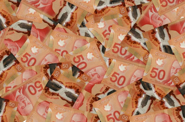 Canadese Dollars Biljetten Liggen Grote Stapel Rich Life Conceptuele Achtergrond — Stockfoto