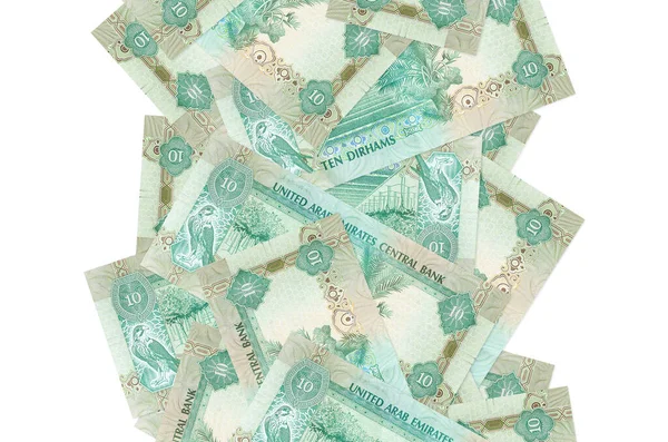 Uae Dirhams Bills Flying Isolated White Many Banknotes Falling White — Stock Photo, Image