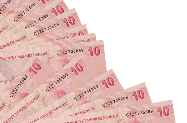 Turkse Lira Biljetten Ligt Geïsoleerd Witte Achtergrond Met Kopieerruimte Gestapeld — Stockfoto
