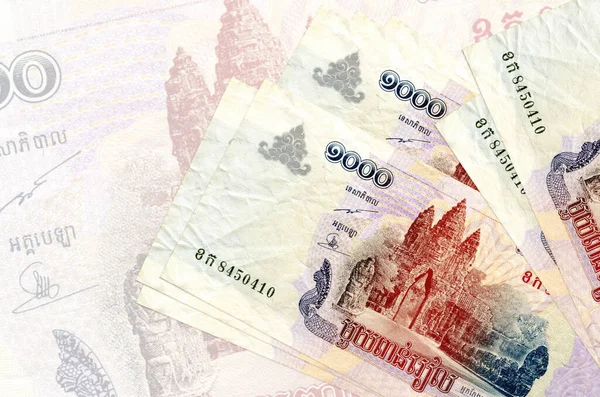 1000 Kambodžských Rielových Bankovek Leží Pozadí Velké Poloprůhledné Bankovky Abstraktní — Stock fotografie