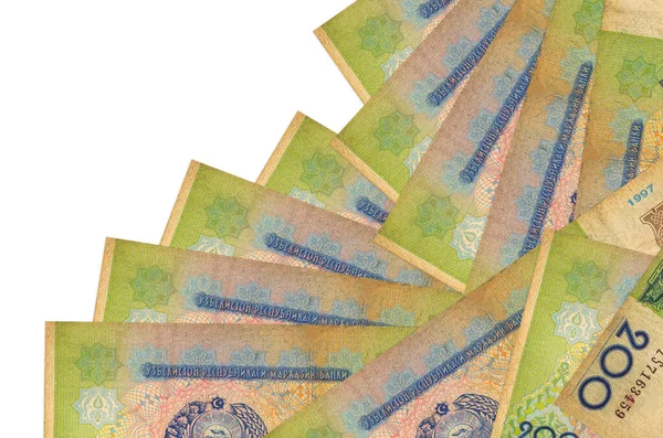 200 Üzbegisztáni Bankjegy Különböző Sorrendben Fehéren Elkülönítve Helyi Banki Vagy — Stock Fotó