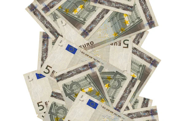 Vereinzelt Flogen Fünf Euro Scheine Auf Weißem Grund Herunter Viele — Stockfoto