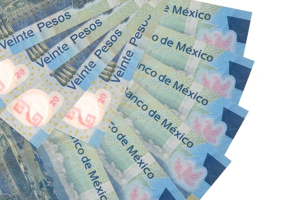 Mexikói Peso Bankjegyek Elszigetelt Fehér Háttérrel Fénymásolás Helyet Halmozott Ventilátor — Stock Fotó