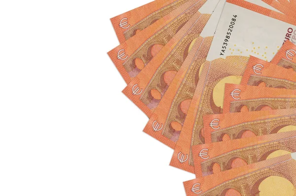 10 avroluk banknotlar beyaz arka planda fotokopi alanı ile izole edilmiş. Zengin yaşam kavramsal geçmişi. Büyük miktarda ulusal para birimi zenginliği