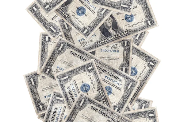 Beyaz Üzerinde Amerikan Doları Uçuyor Birçok Banknot Sol Sağ Tarafta — Stok fotoğraf