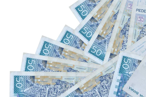 Chorwackich Banknotów Kuna Leży Innej Kolejności Białym Lokalna Bankowość Lub — Zdjęcie stockowe