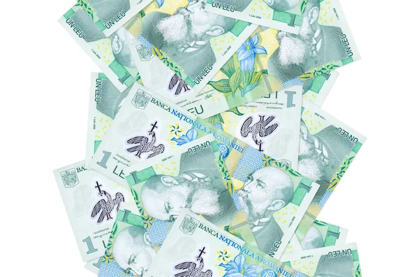 Rumänische Leu Scheine Fliegen Vereinzelt Auf Weiß Herunter Viele Banknoten — Stockfoto