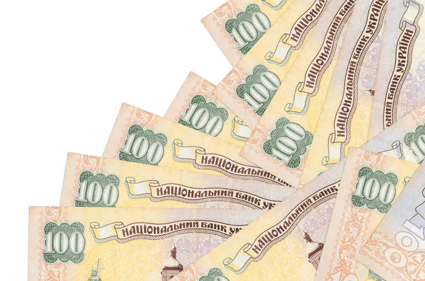 100ウクライナのフリヴニア紙幣は 白で隔離された異なる順序で存在する 地元の銀行やお金の概念を作る ビジネス背景バナー — ストック写真