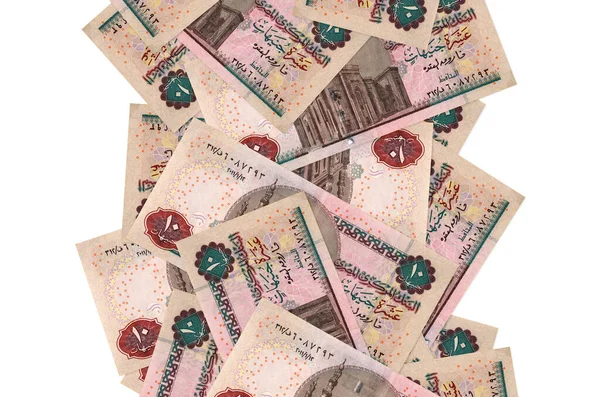 Beyazlar üzerinde izole edilmiş 10 Mısır sterlinli banknotlar. Birçok banknot sol ve sağ tarafta beyaz kopya alanı ile düşüyor