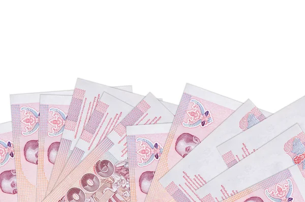 100张泰国铢钞票位于屏幕底部 与白色背景隔离 并留有复制空间 带有货币的商业概念的背景横幅模板 — 图库照片