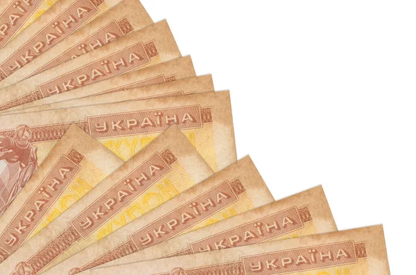 Ουκρανική Κουπόνια Λογαριασμούς Βρίσκεται Απομονωμένη Λευκό Φόντο Αντίγραφο Χώρο Στοιβάζονται — Φωτογραφία Αρχείου