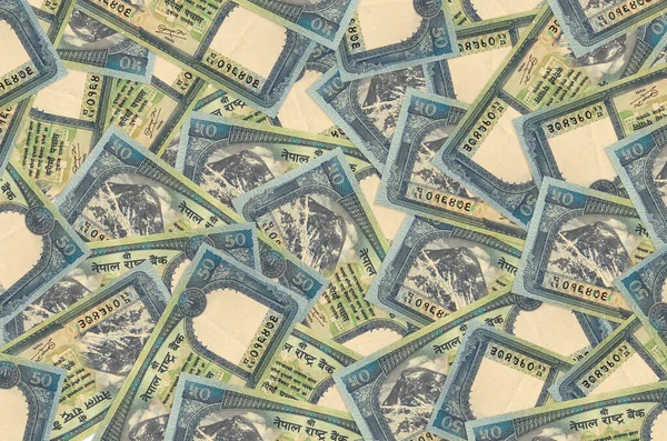 50张尼泊尔卢比钞票堆积如山 丰富的生活概念背景 大笔的钱 — 图库照片