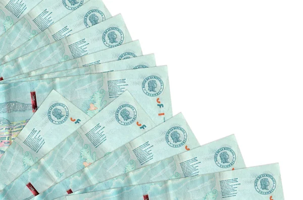 2コロンビアペソ紙幣は白い背景に孤立しており ファンの近くにコピースペースが積み上げられている 給料日時間の概念又は金融業務 — ストック写真