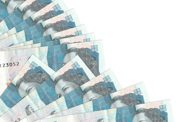 Colombiaanse Pesos Biljetten Ligt Geïsoleerd Witte Achtergrond Met Kopieerruimte Gestapeld — Stockfoto