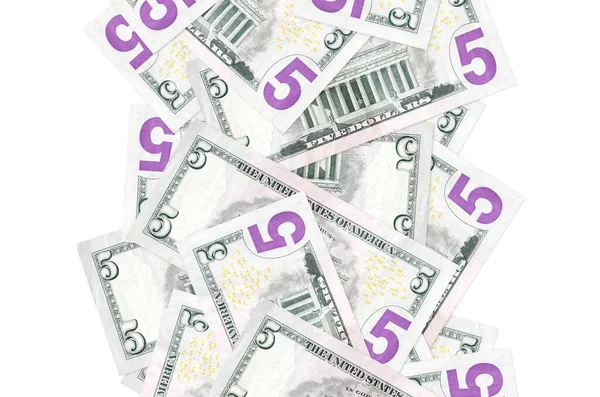 Dolarów Amerykańskich Banknotów Lecących Samotnie Białym Wiele Banknotów Spadających Białą — Zdjęcie stockowe