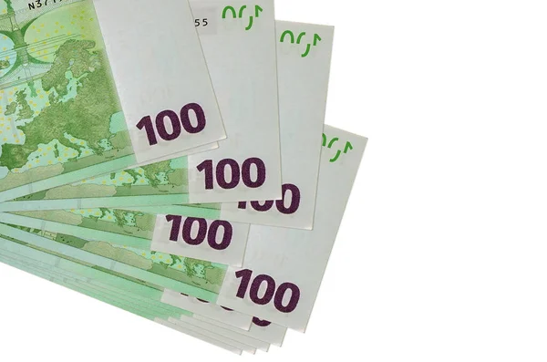 100 Euro Biljetten Liggen Kleine Bos Verpakking Geïsoleerd Wit Mockup — Stockfoto