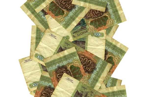 500 Российских Рублей Купюры Разлетевшиеся Белому Многие Банкноты Падают Белой — стоковое фото