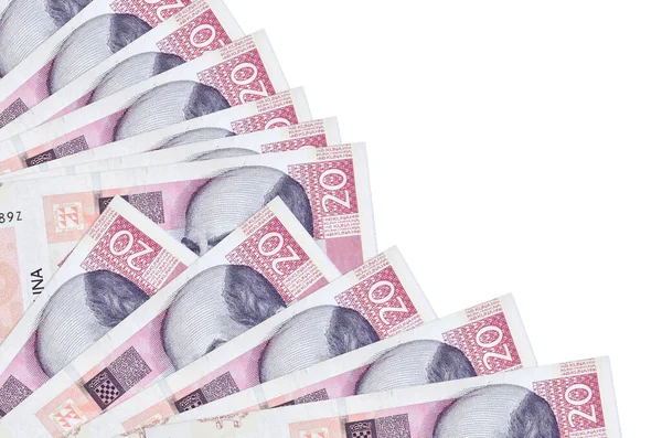 20 Hırvat kuna banknotu beyaz arka planda izole edilmiş, fotokopi alanı da pervaneye yakın duruyor. Maaş zamanı kavramı veya finansal işlemler
