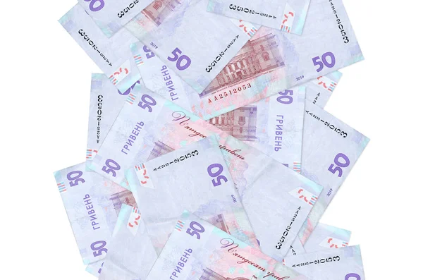 Billetes Hryvnias Ucranianos Volando Hacia Abajo Aislados Blanco Muchos Billetes — Foto de Stock