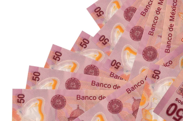 Mexických Pesos Bankovek Leží Různém Pořadí Izolovaných Bílém Místní Bankovní — Stock fotografie