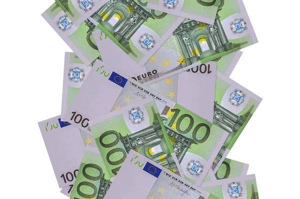 100 Notas Euro Voar Isoladas Branco Muitas Notas Que Caem — Fotografia de Stock