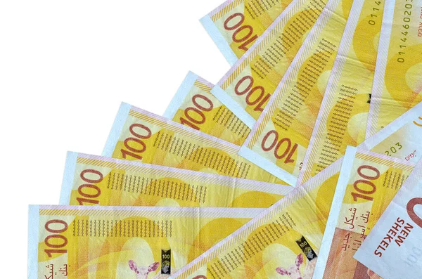 100 Billetes Nuevo Shekels Israelíes Encuentra Diferente Orden Aislado Blanco —  Fotos de Stock