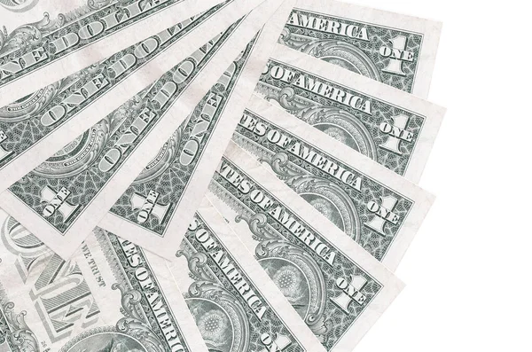 Dollar Biljetten Ligt Geïsoleerd Witte Achtergrond Met Kopieerruimte Gestapeld Ventilatorvorm — Stockfoto