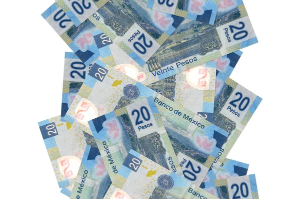 Mexikanische Pesos Scheine Flogen Vereinzelt Auf Weiß Herunter Viele Banknoten — Stockfoto