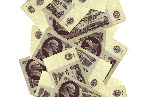 Rus Rublesi Beyazın Üzerinde Izole Bir Şekilde Uçuyor Birçok Banknot — Stok fotoğraf