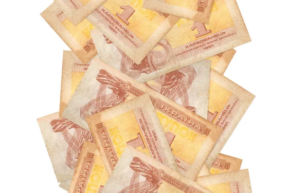 Украинские Купонные Векселя Вылетают Изолированными Белом Многие Банкноты Падают Белой — стоковое фото