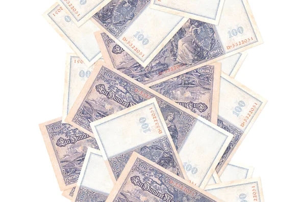 100 Reich Marks Bills Flying Isolated White Many Banknotes Falling — Stock Photo, Image