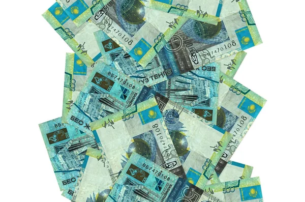 カザフスタンの紙幣500枚が白で孤立して飛んでいる 左右に白書スペースのある紙幣が多い — ストック写真