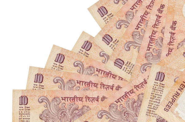 10のインドのルピー札は 白で隔絶された異なる順序で存在する 地元の銀行やお金の概念を作る ビジネス背景バナー — ストック写真