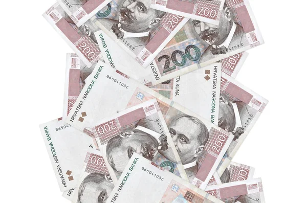 200 Croatian Kuna Bills Flying Isolated White Many Banknotes Falling Stock Picture