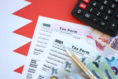 Bahreyn dinar para faturaları ve vergi formlu hesap makinesi. Vergi ve muhasebe kavramı
