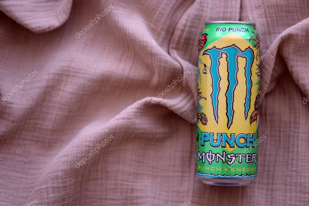 KYIV, UKRAINE - SEPTEMBER 21, 2025 Monster energy drink with new tin can design close up