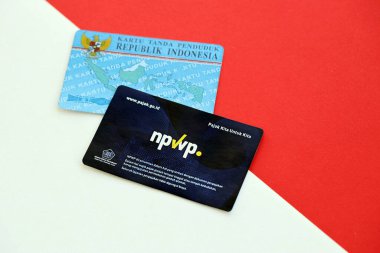 KYIV, UKRAINE - JANUARY 27, 2024 Indonesian NPWP new tax id Number and KTP identity card for taxpayers and citizens of Indonesia