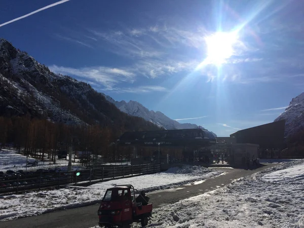 Panoramic view of the alpine valley of Gressoney near Monte Rosa, Aosta Valley, northern Italy. Gressoney Valley is situated in the Aosta Valley, in northern Italy. It is marked by Lys river whose source is the glacier of Monte Rosa.