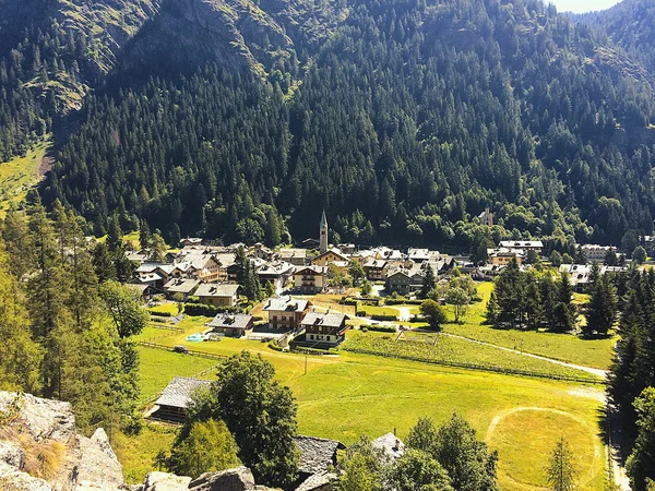Panoramisch Uitzicht Vallei Van Gressoney Zomer Buurt Van Monte Rosa — Stockfoto