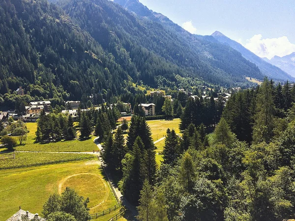 Vista Panorámica Del Valle Gressoney Verano Cerca Monte Rosa —  Fotos de Stock